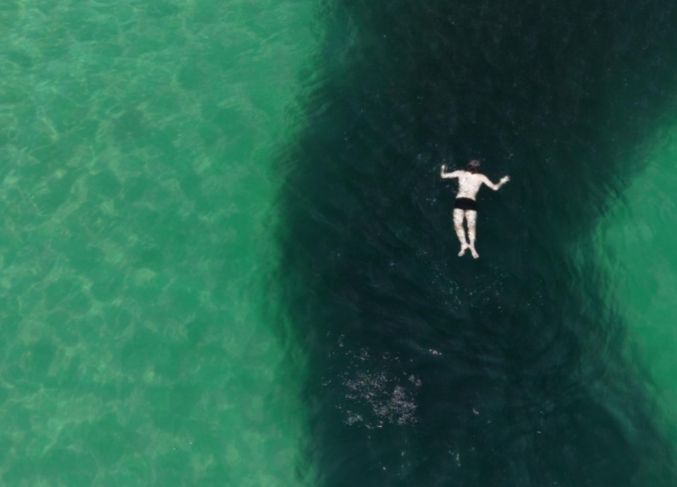 The huge shoal attracted lone swimmers to Praia do Leme — Photo: João Gabriel de Paiva/Agência O Globo