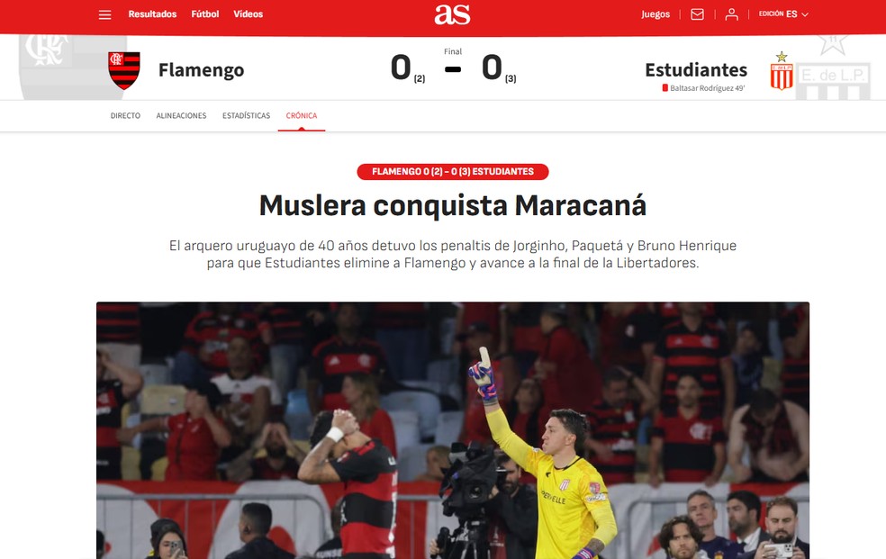 AS repercute eliminação do Flamengo na Libertadores — Foto: Reprodução