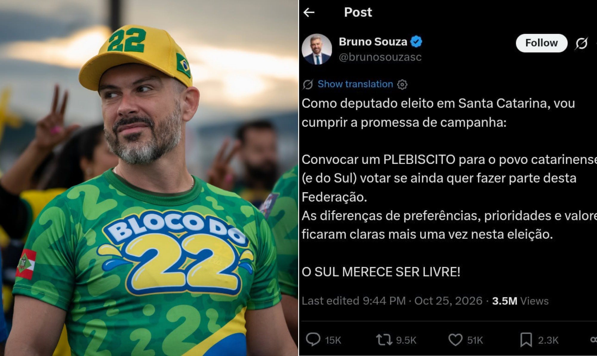 Deputado do PL de Santa Catarina propõe plebiscito para separar Sul do Brasil; entenda se medida é possível