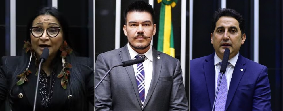 Os deputados Sílvia Waiãpi, Augusto Pupio e Gilvan Máximo — Foto: Agência Câmara