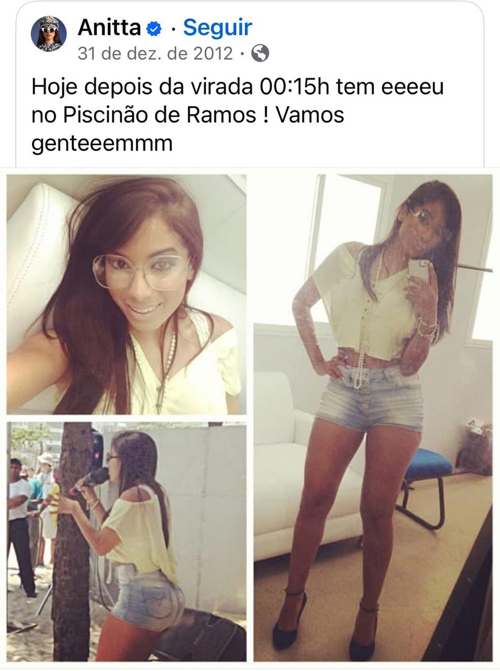 Fãs de Anita resgatam post de 2012 da cantora sobre show no Piscinão de Ramos – Foto: Reprodução