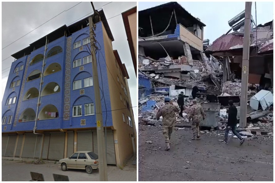 Prédio no distrito de Elbistan, na província de Kahramanmara, ficou totalmente destruído após o terremoto