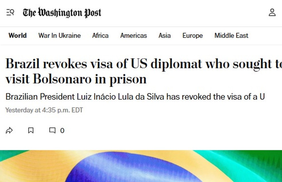 Imprensa internacional repercute visto negado por Lula a assessor de Trump — Foto: Reprodução
