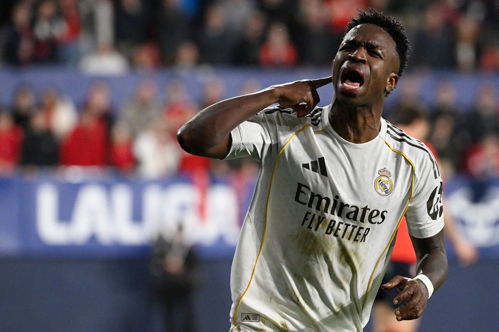 Vini Jr. fez mais um gol pelo Real Madrid &mdash; Foto: ANDER GILLENEA / AFP