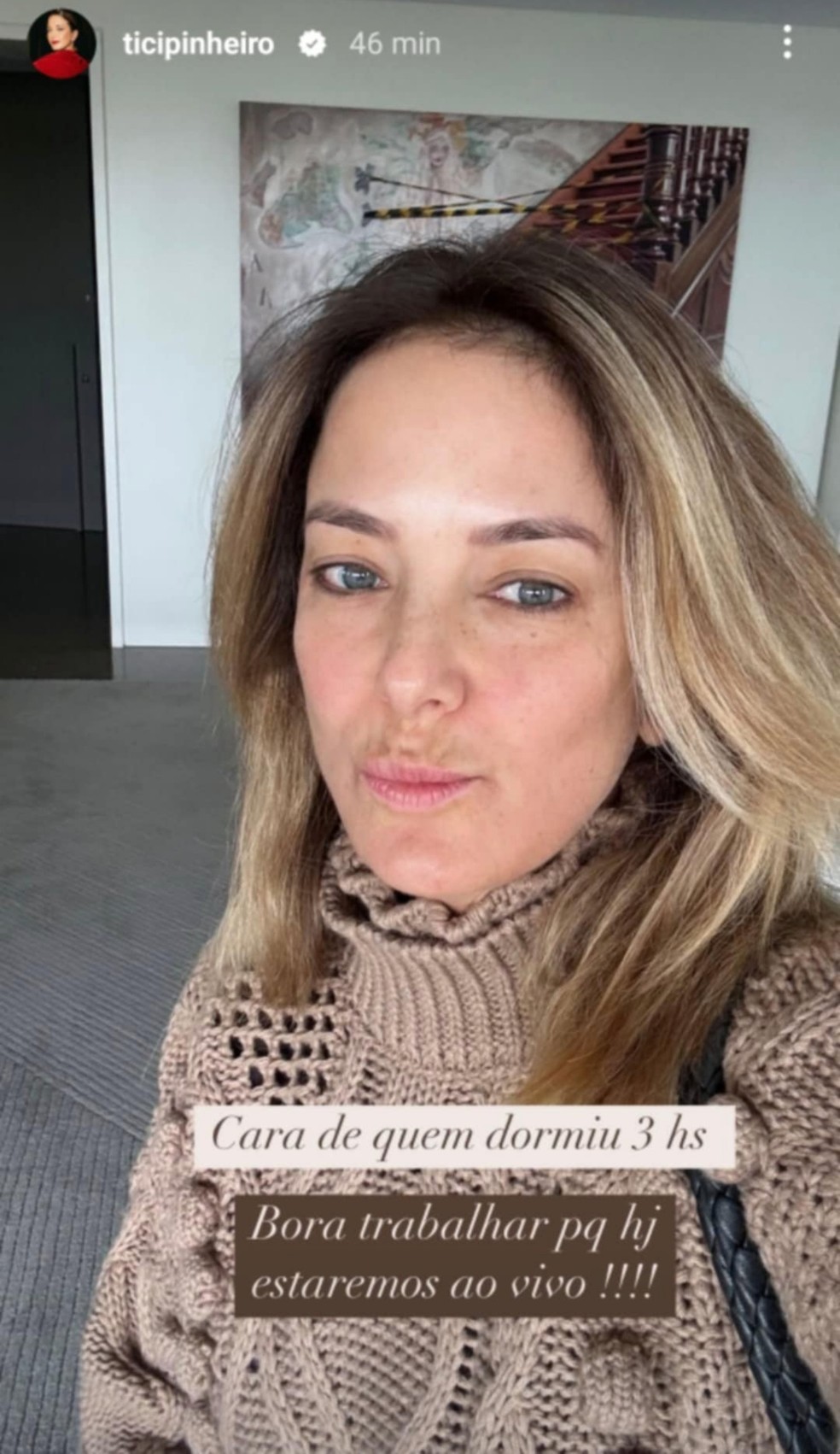 Depois de festa até a madrugada, Ticiane Pinheiro foi direto ao trabalho com poucas horas de sono — Foto: Reprodução Instagram