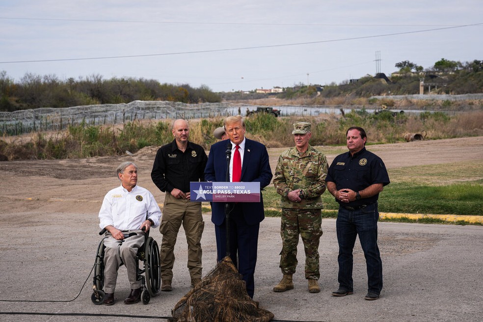 Donald Trump faz discurso sobre imigrao na fronteira EUA-Mxico, no Texas  Foto: Doug Mills / The New York Times