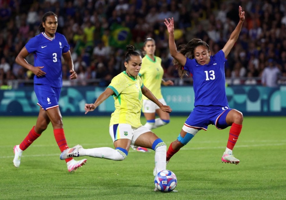 Gabi Portilho marcou o gol que levou a seleção brasileira feminina para a semifinal nos Jogos Olímpicos de Paris-2024 — Foto: Divulgação/AFP