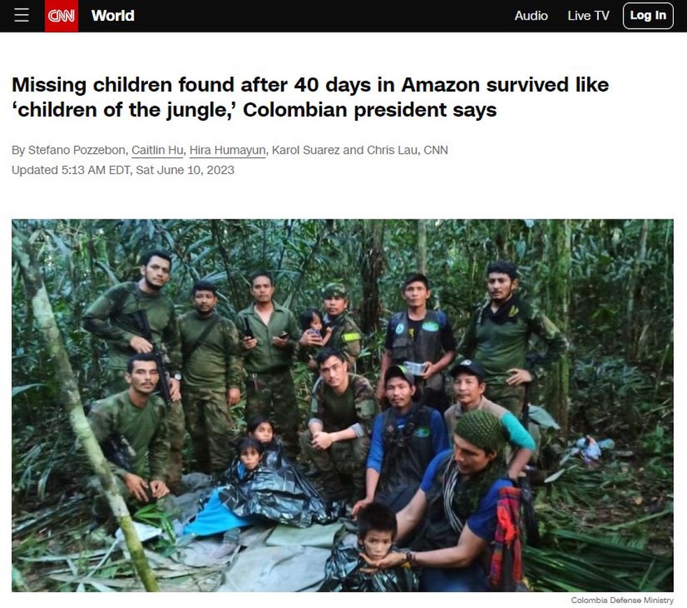 Imprensa internacional repercute resgate de crianças na selva colombiana — Foto: Reprodução
