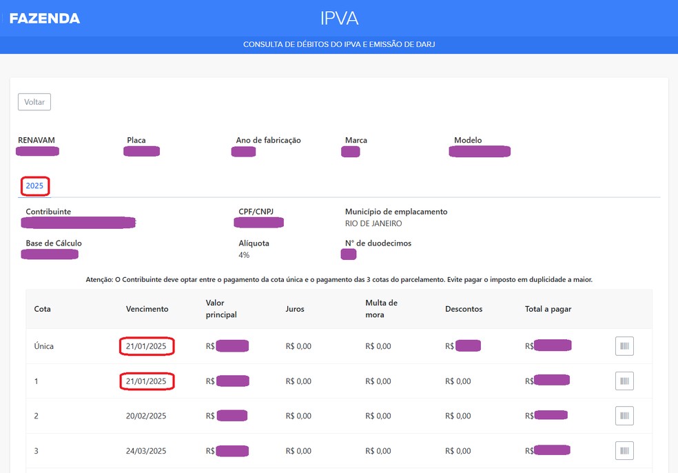 Quando vence o IPVA de 2025 no RJ? Confira calendário completo e passo