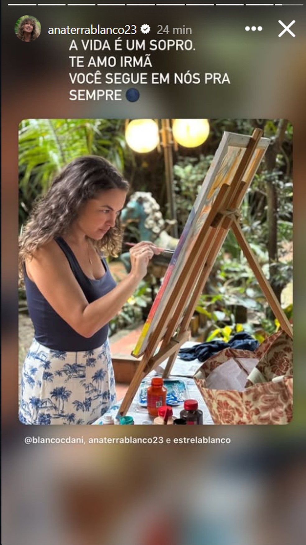 Ana Terra, irmã de Lua Blanco, faz homenagem à artista nas redes sociais — Foto: Captura de tela/Redes sociais