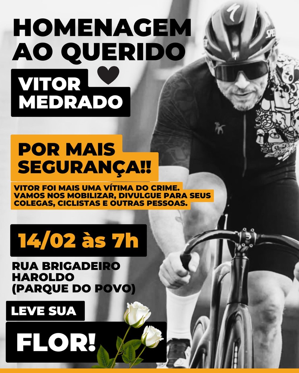 Manifestação é realizada em homenagem a Vitor Medrado, ciclista vítima de latrocino em São Paulo — Foto: Reprodução/Redes Sociais