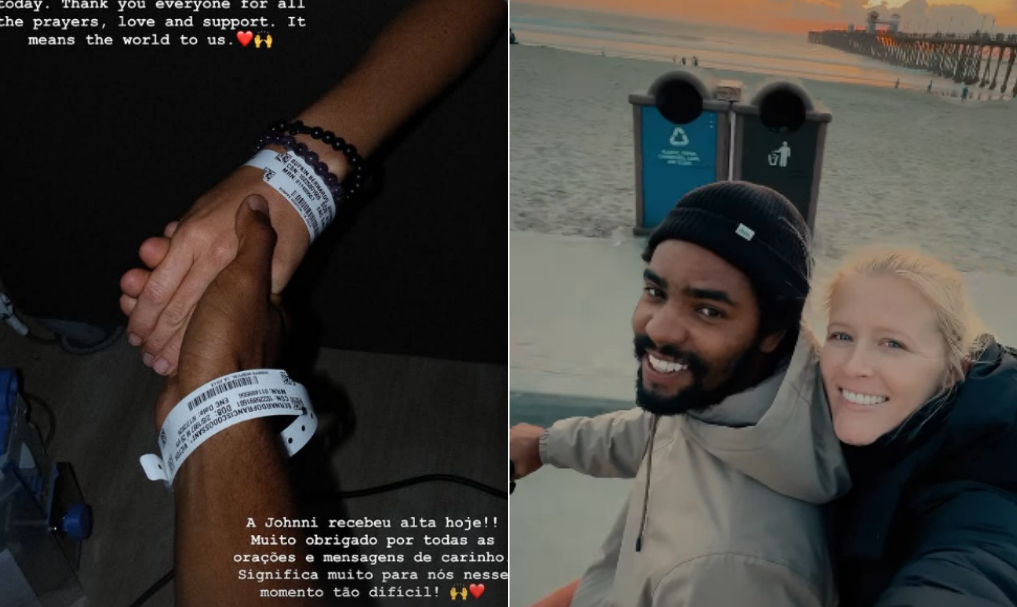 Mulher do surfista Victor Bernardo recebe alta após grave acidente de carro; atleta segue internado Mulher do surfista Victor Bernardo recebe alta após grave acidente de carro; atleta segue internado