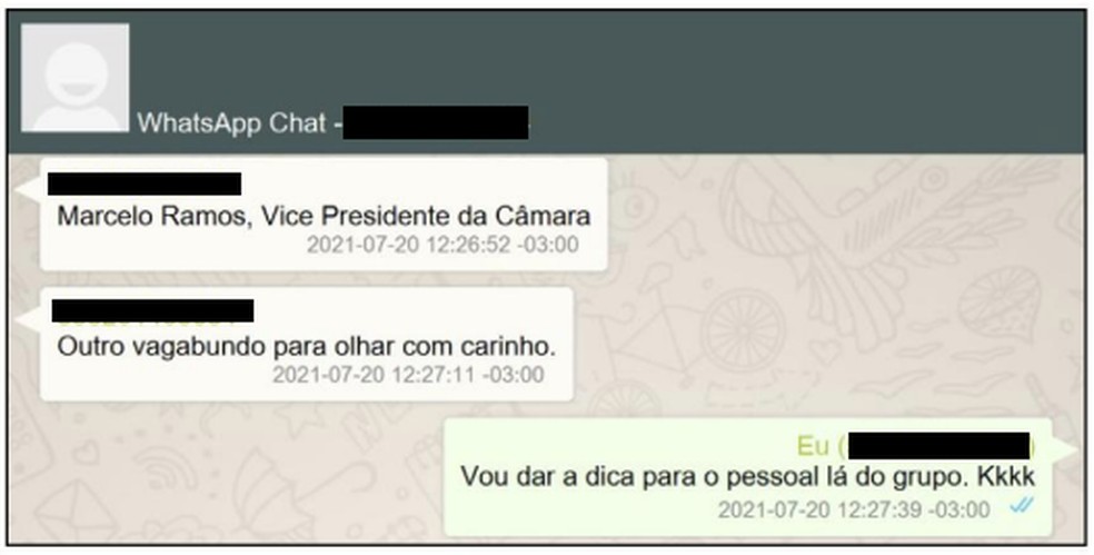 Print de conversa de Whatsapp do militar Giancarlo Gomes Rodrigues, cedido à Abin na gestão de Ramagem — Foto: Reprodução