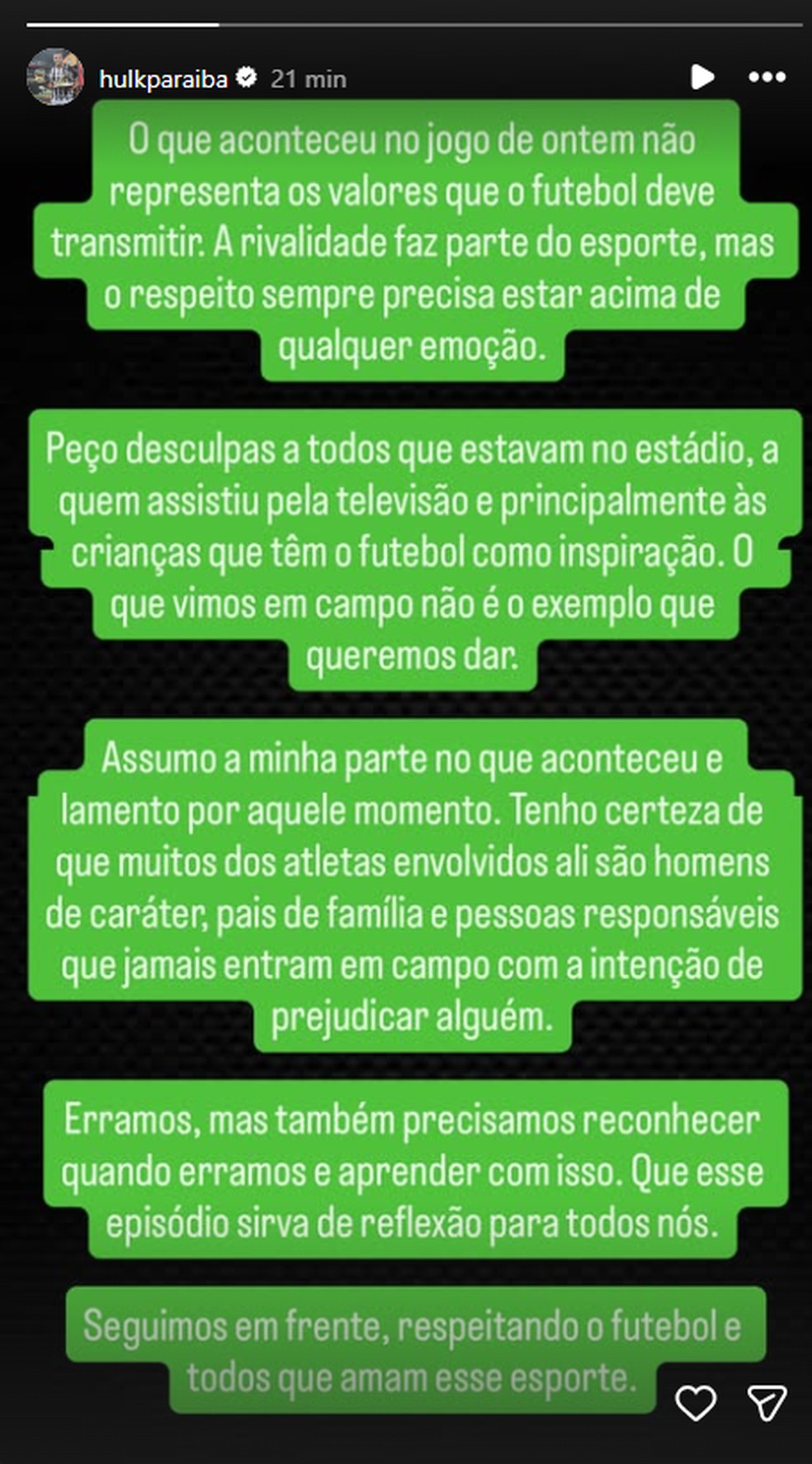 Hulk se desculpa após confusão em Cruzeiro x Atlético-MG — Foto: Reprodução