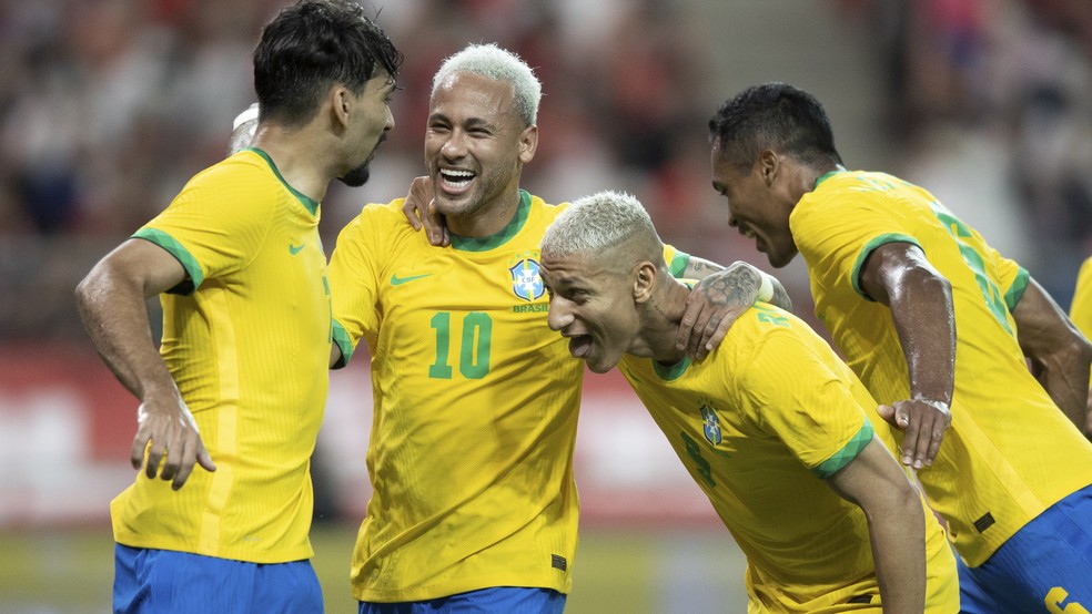 Paquetá, Neymar, Richarlison e Alex Sandro no amistoso do Brasil contra a Coreia do Sul Agência O Globo — Foto:         
