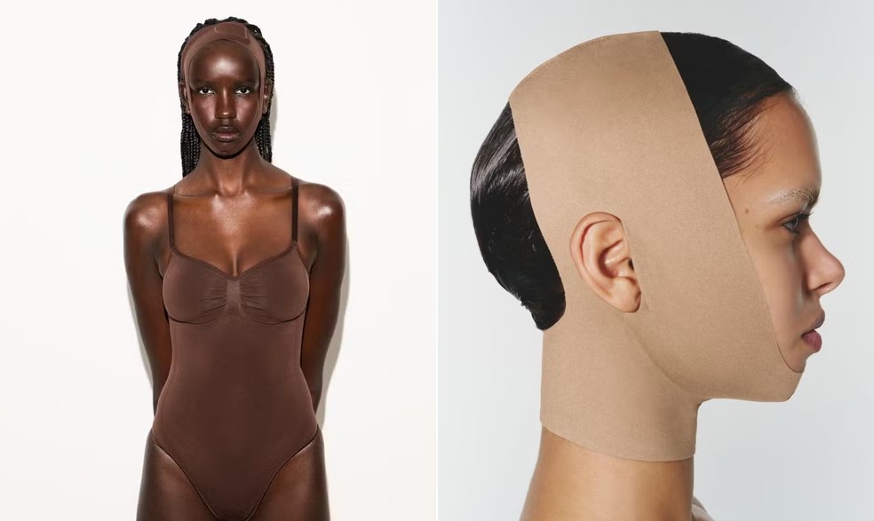 Cinta modeladora para o rosto de Kim Kardashian — Foto: Reprodução/ Skims