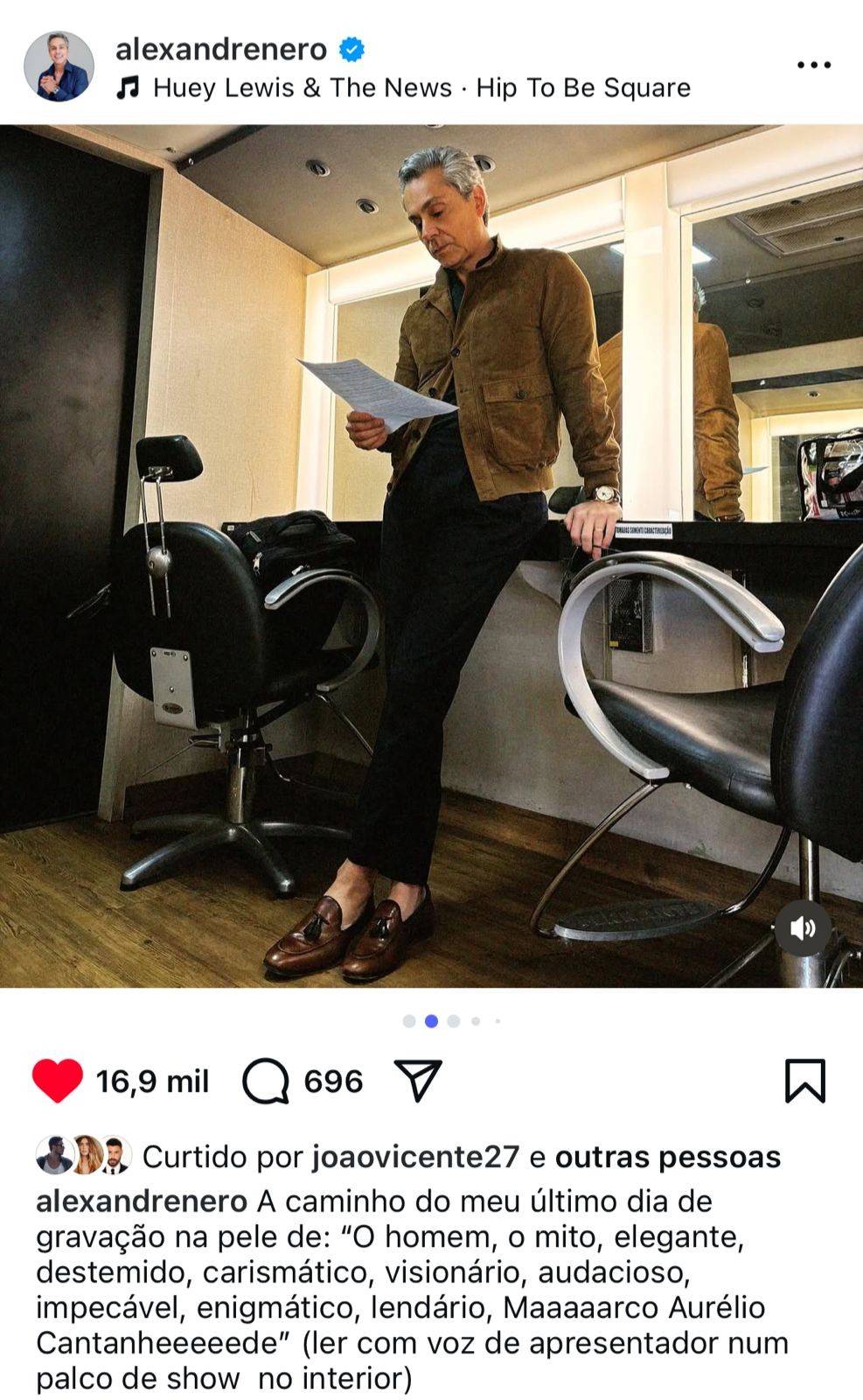 Alexandro Nero posta se despedindo de Marco Aurélio de 'Vale tudo' — Foto: Reprodução/Instagram