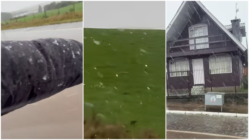 Neve foi registrada em São José dos Ausentes (RS), nesta quinta-feira (29) — Foto: Reprodução