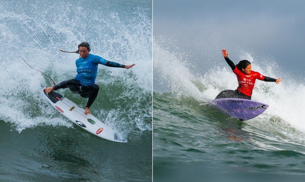 Laura Raupp (à esquerda) e Sophia Medina são esperanças brasileiras no Challenger Series — Foto: 1 - Manel Geada/World Surf League e 2 - Damien Poullenot/World Surf League