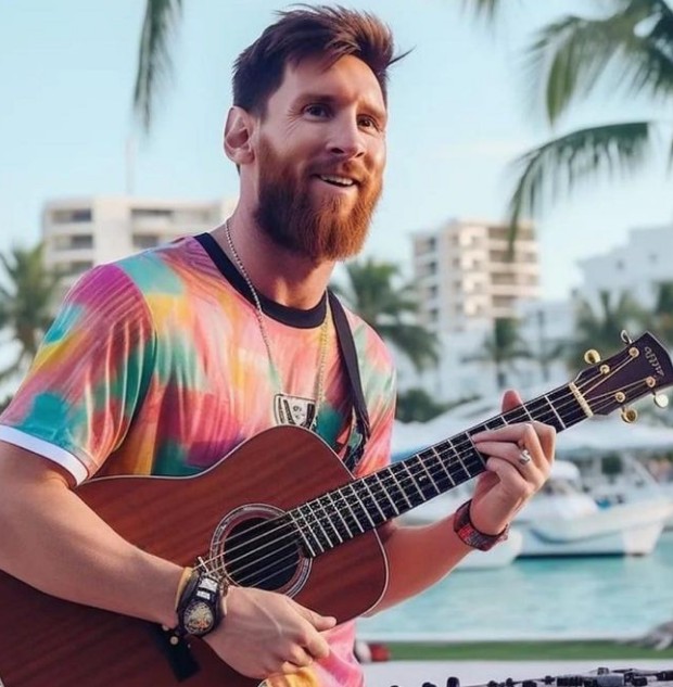 Lionel Messi não foi exceção, com vários registros onde o jogador é visto relaxado em uma praia ou até vestindo a camisa do Barcelona — Foto: Reprodução