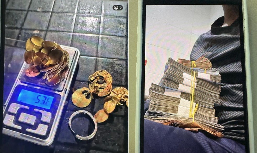 Joias furtadas e dinheiro exibidos por Luan  em redes sociais — Foto: Reprodução