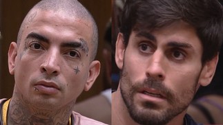 O "BBB" 23 teve algo inédito: uma expulsão dupla. Guimê e Cara de Sapato saíram juntos da casa, acusados de assediar Dania Mendez, estrangeira que trocou de lugar com Key Alves por alguns dias — Foto: Reprodução