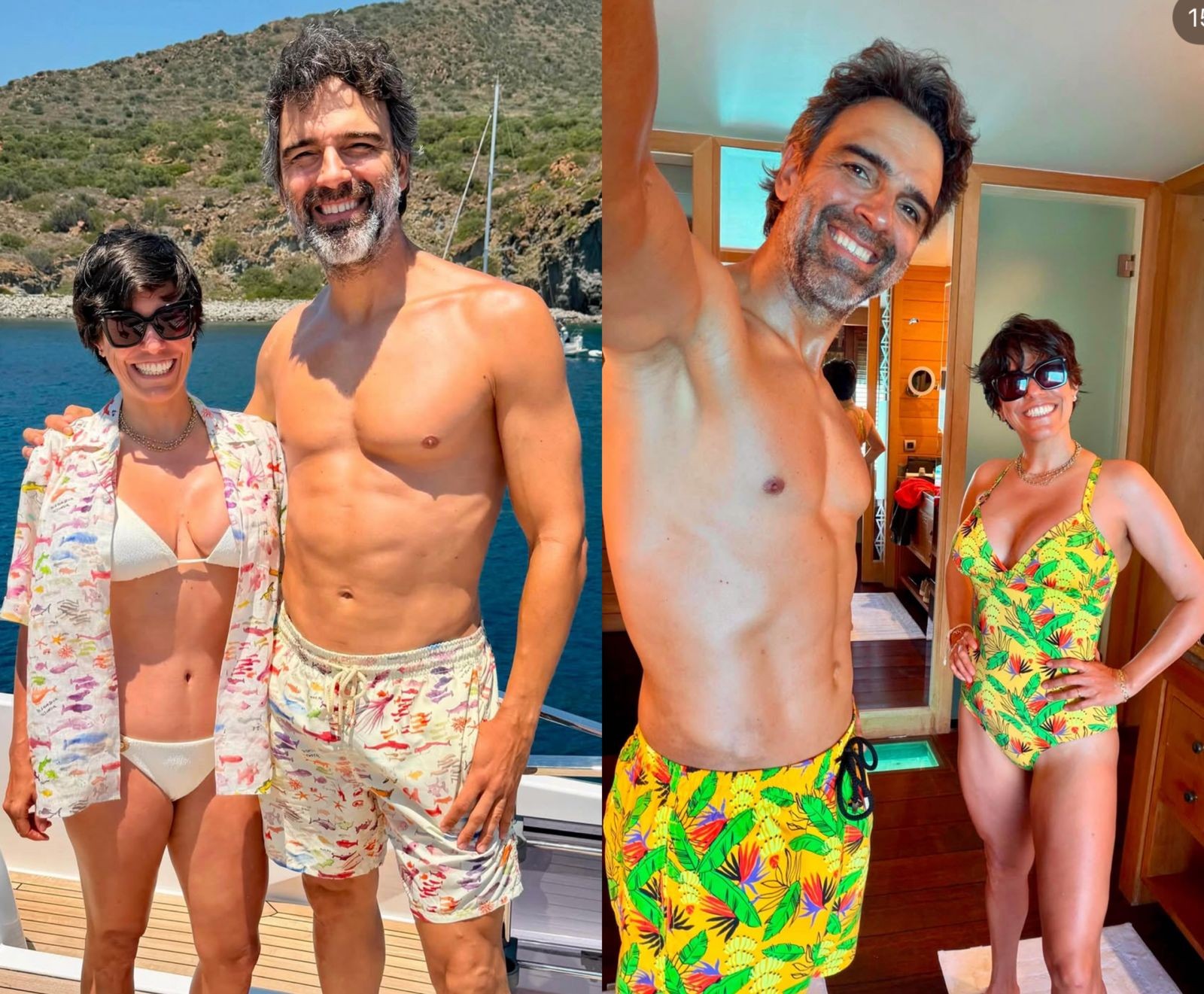 Tadeu Schmidt mostra boa forma ao abrir álbum de fotos das férias na praia ao lado da mulher: 'Nessa viagem a gente caprichou'
