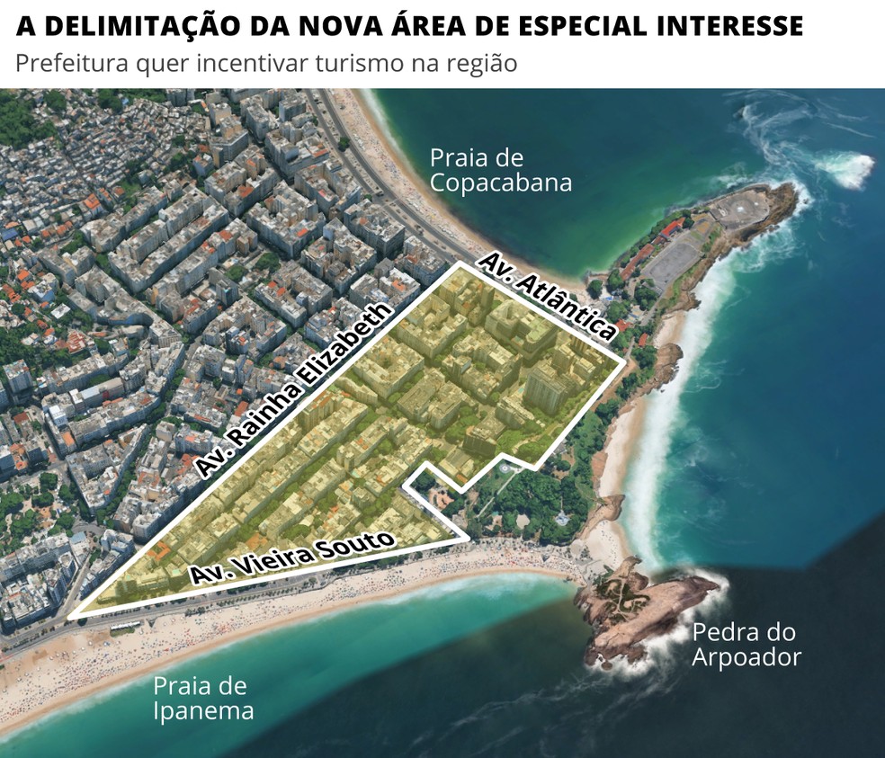 Área delimitada no Arpoador — Foto: Editoria de Arte