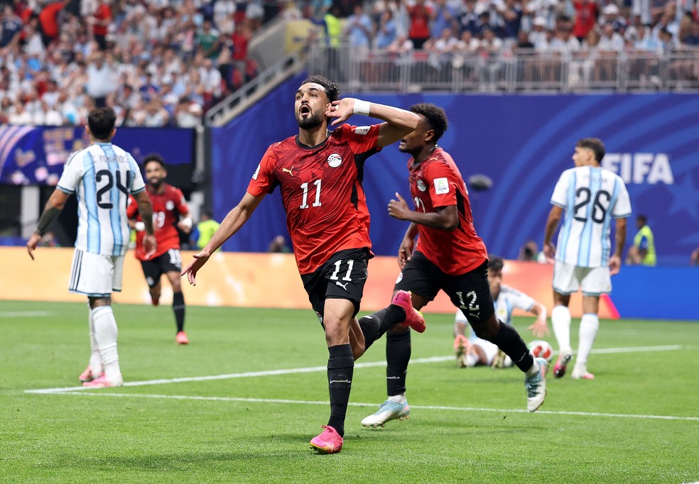 Ziko comemora o segundo gol do egito na partida, dessa vez, sem chances de anula&ccedil;&atilde;o &mdash; Foto: Buda Mendes/Getty Images via AFP