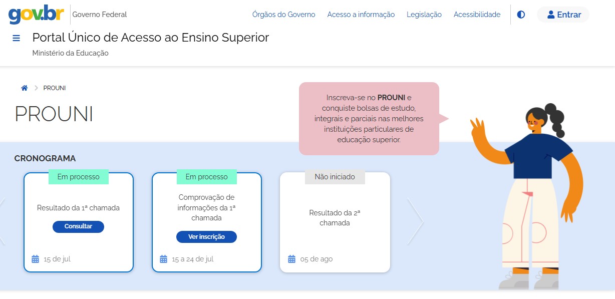 Prouni 2026: resultado da primeira chamada do segundo semestre é divulgado