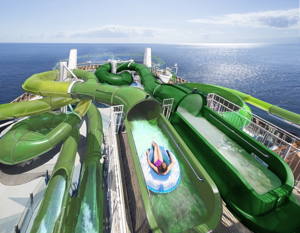 O Wild Forest Aquapark é um parque aquático de mil metros quadrados recheados de toboáguas e atividades aquáticas no MSC Grandiosa — Foto: Divulgação / MSC Grandiosa