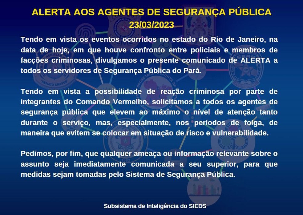 O comunicado do governo do Pará para os servidores da Segurança Pública — Foto: Reprodução