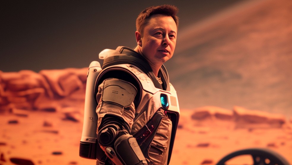 O bilionário Elon Musk passeando em Marte? Imagem gerada em plataforma de inteligência artificial simula fato que ainda não aconteceu — Foto: Midjourney/Arte e Fotografia O GLOBO