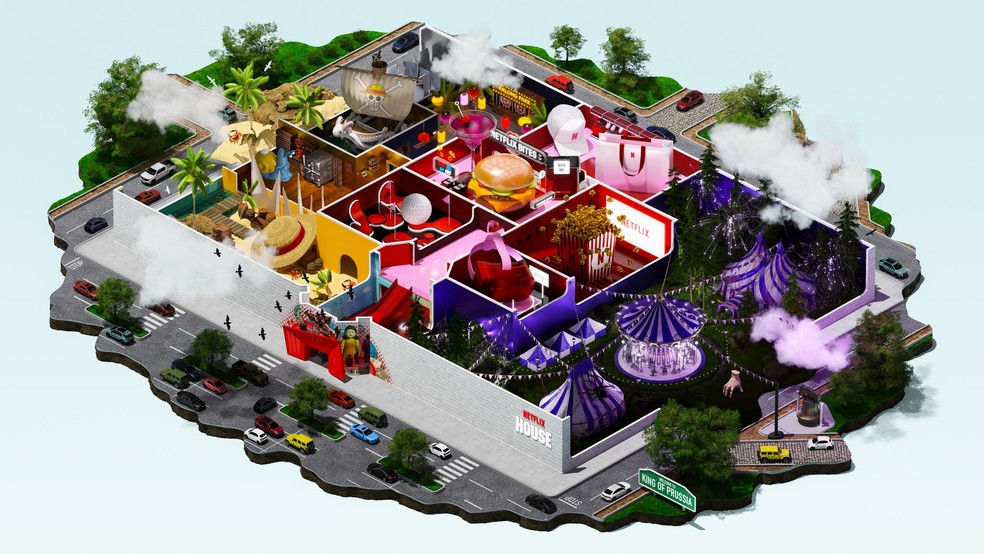 Art shows what the spaces will look like at Netflix House, the first permanent thematic area dedicated to the streaming giant's productions in the USA - Image: Reproduction