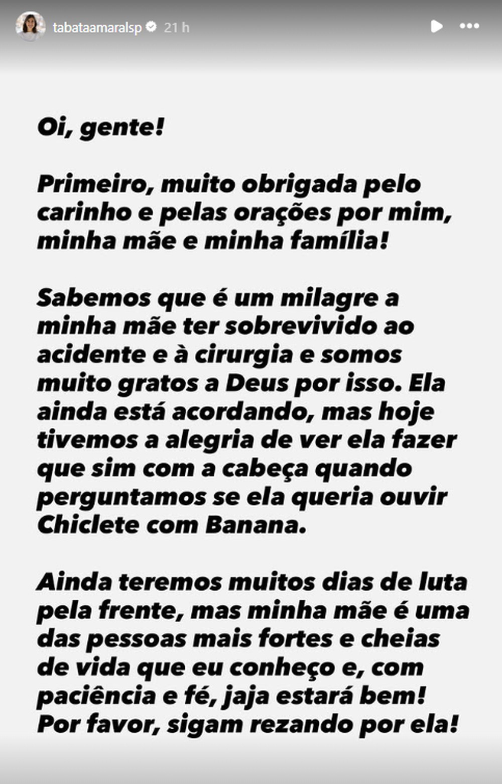 Tabata Amaral diz que mãe sobreviveu a acidente em campanha por ...