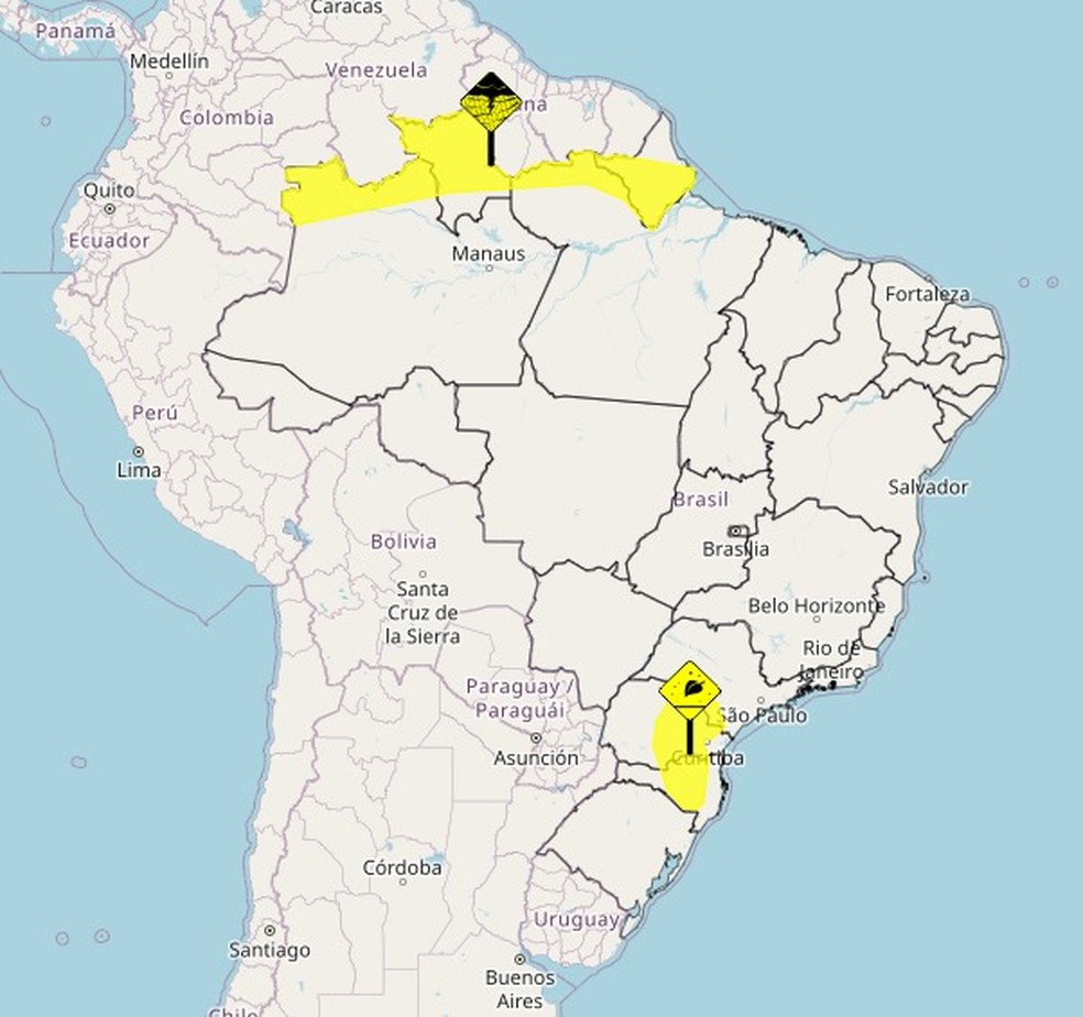 Alertas do Inmet para esta terça-feira (22) — Foto: Reprodução / Inmet