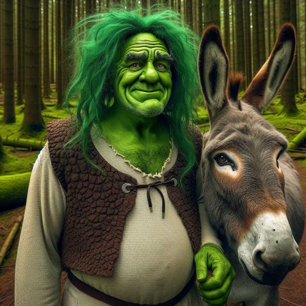 Esta é a aparência de Shrek e Burro na vida real, de acordo com o Copilot — Foto: Copilot
