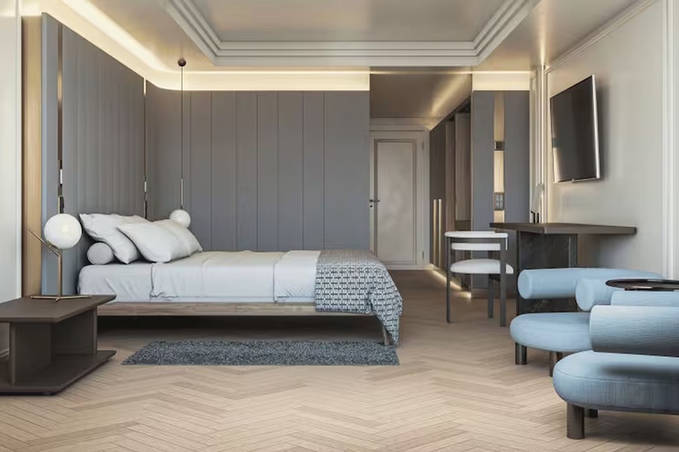 Os quartos apresentam uma decoração sóbria de inspiração escandinava com um design minimalista — Foto: Hotéis MIM