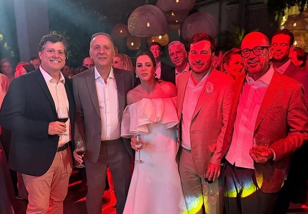 Baleia Rossi e Aguinaldo Ribeiro estiveram em casamento de Rodrigo Maia com advogada Vanessa Rahal — Foto: Reprodução