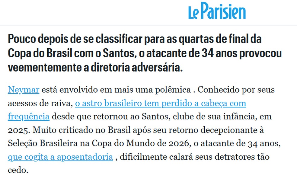 Le Parisien repercute confusão entre Neymar e dirigentes do Remo — Foto: Reprodução / Le Parisien