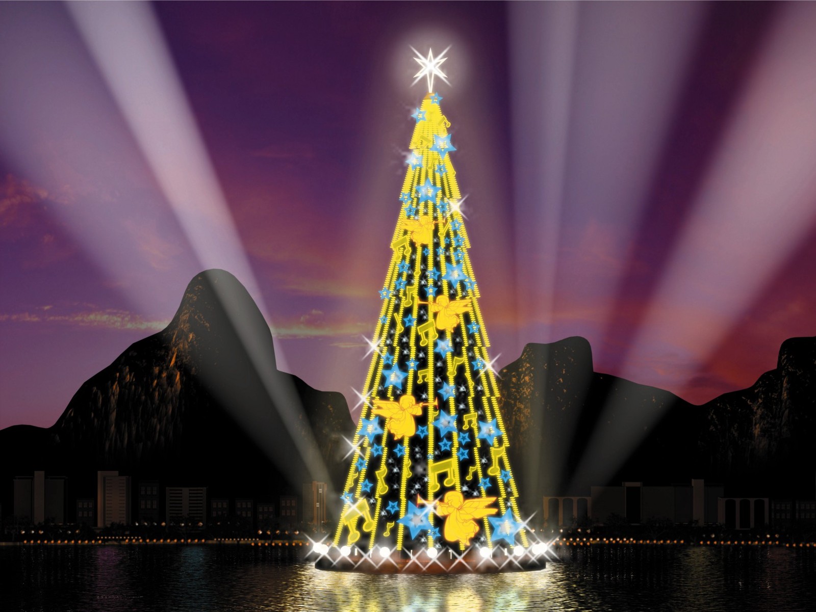 A Árvore da Lagoa de 2002 brilhou em tons de amarelo e azul, símbolo do Natal carioca — Foto: Divulgação