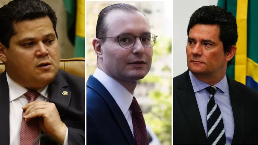 Os senadores Davi Alcolumbre, Sergio Moro e o advogado Cristiano Zanin