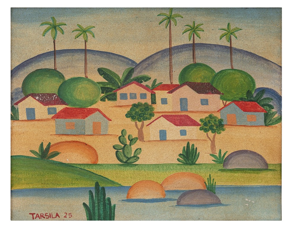 Tela 'Paisagem, 1925', atribuída a Tarsila do Amaral — Foto: Filipe Berndt/Divulgação