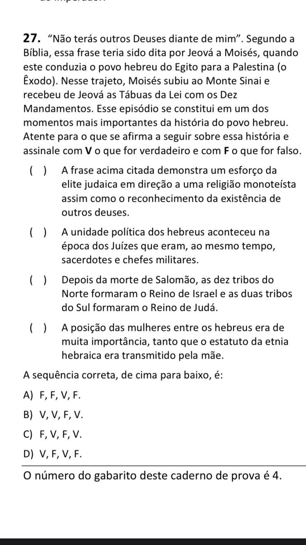 Questão do vestibular de 2024.2 da UECE é acusada de antissemitismo  Foto: Reprodução