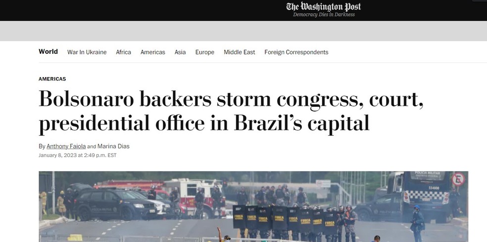 Mídia internacional repercute invasão do Congresso, Planalto e STF por bolsonaristas. — Foto: Reprodução
