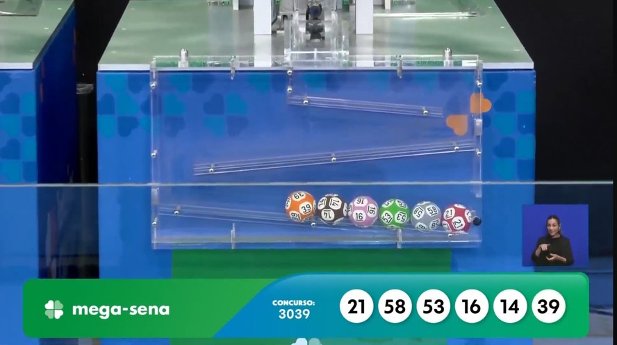 As seis dezenas do concurso 3.039 da Mega-Sena, sorteado neste domingo (2), no Espaço da Sorte, em São Paulo. O prêmio principal estava estimado em R$ 100 milhões.