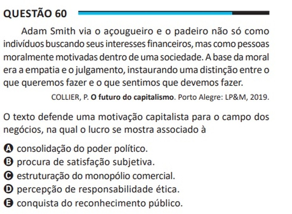 Enem: questão sobre capitalismo — Foto: Reprodução
