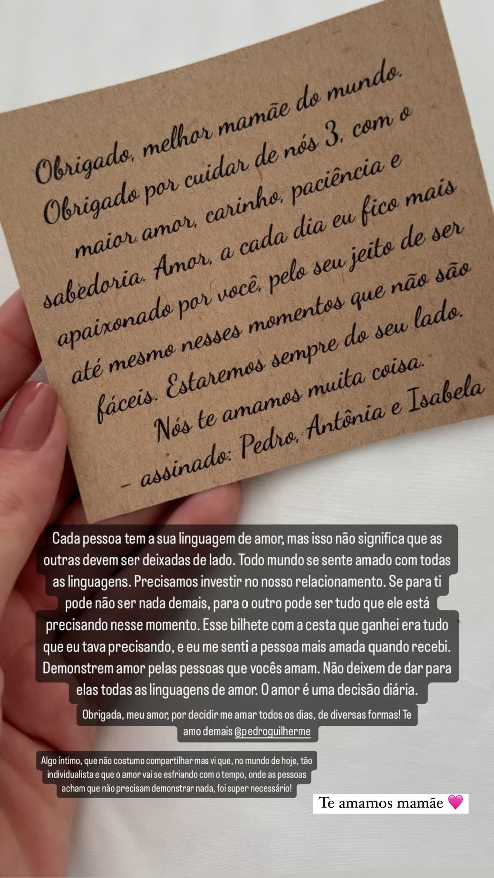 Pedro, do Flamengo, manda cartão com declaração de amor para a mulher, Fernanda Nogueira — Foto: reprodução