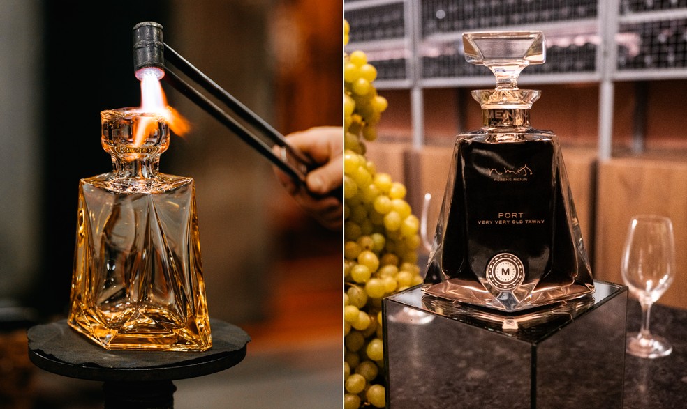 A produção artesanal da garrafa e o vinho Rubens Menin – Port Very Very Old Tawny — Foto: Divulgação