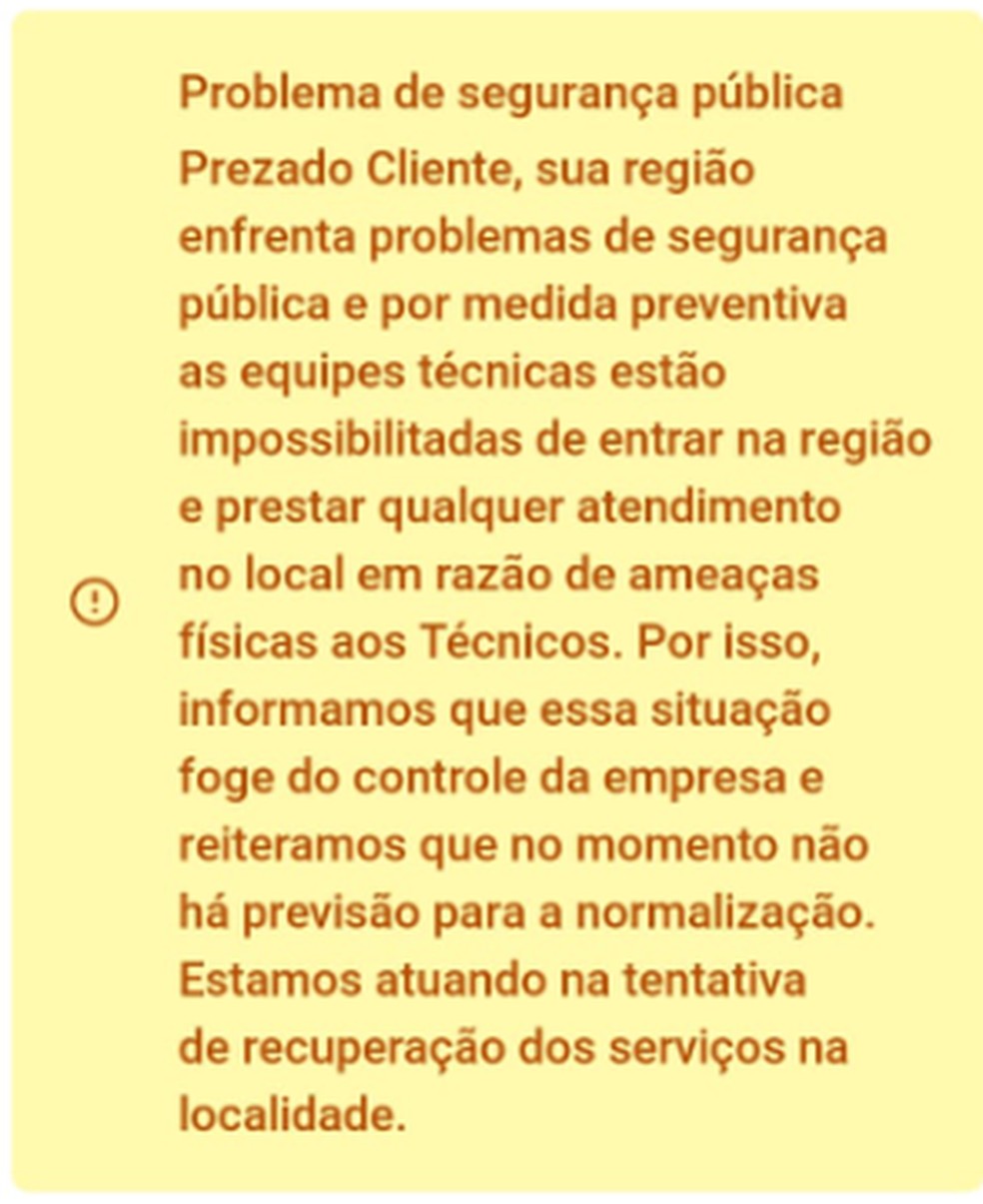 Mensagem em aplicativo da Claro — Foto: Reprodução